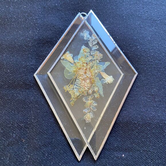 Vintage Diamond Beveled Clear Dried Flower Suncatchers. Set Of 2. No Cracks. USA - Picture 3 of 9